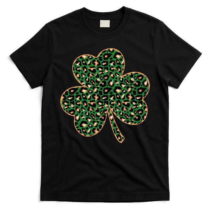 Irish Clover Green Gold Leopard Print T-Shirt