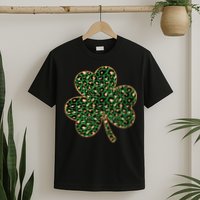 Irish Clover Green Gold Leopard Print T-Shirt