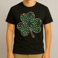 Irish Clover Green Gold Leopard Print T-Shirt