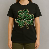 Irish Clover Green Gold Leopard Print T-Shirt