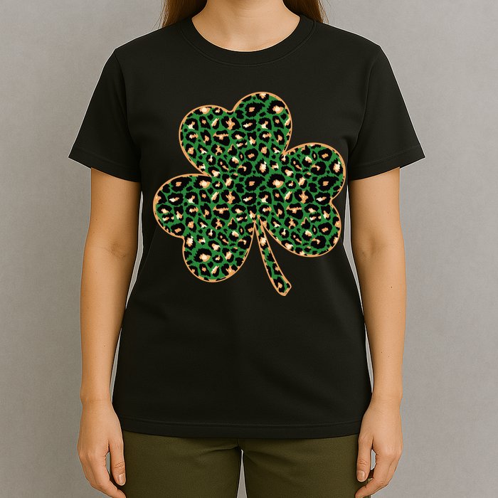 Irish Clover Green Gold Leopard Print T-Shirt