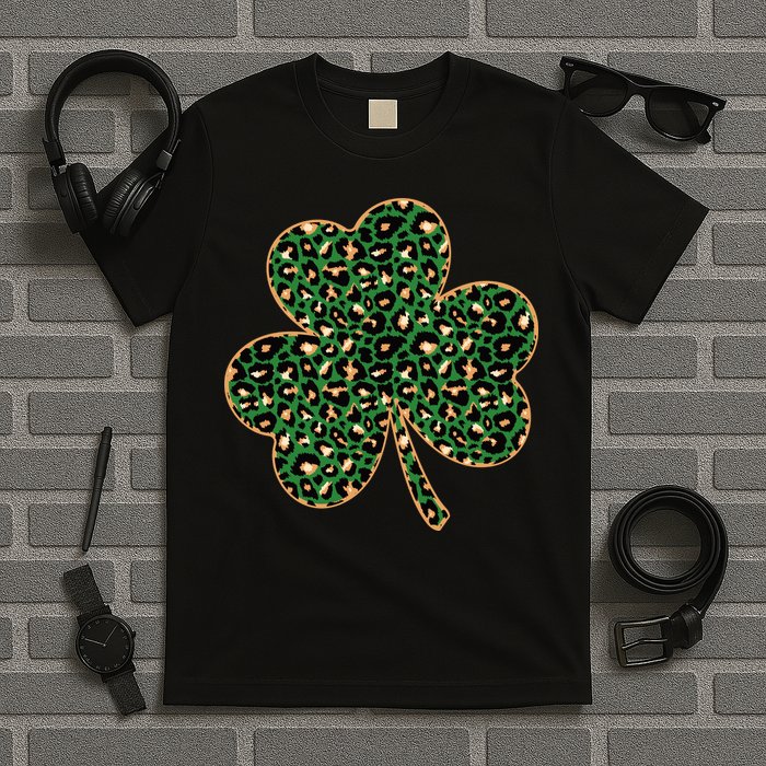 Irish Clover Green Gold Leopard Print T-Shirt