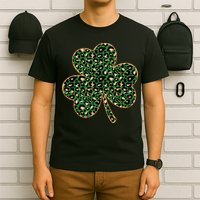 Irish Clover Green Gold Leopard Print T-Shirt
