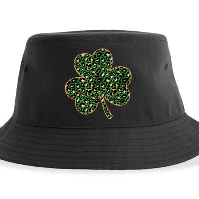 Irish Clover Green Gold Leopard Print Sustainable Bucket Hat