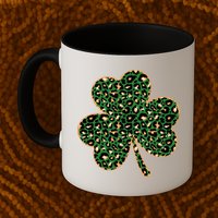 Irish Clover Green Gold Leopard Print Mug