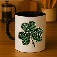Irish Clover Green Gold Leopard Print Mug