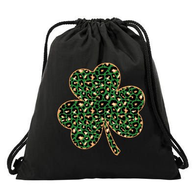 Irish Clover Green Gold Leopard Print Drawstring Bag