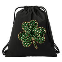 Irish Clover Green Gold Leopard Print Drawstring Bag