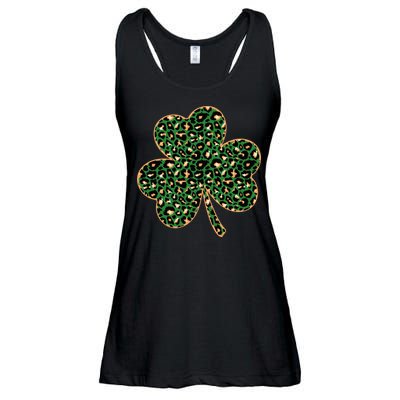 Irish Clover Green Gold Leopard Print Ladies Essential Flowy Tank