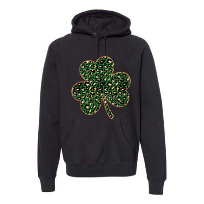 Irish Clover Green Gold Leopard Print Premium Hoodie