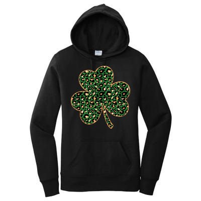 Irish Clover Green Gold Leopard Print Women's Pullover Hoodie