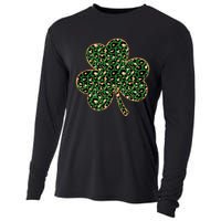 Irish Clover Green Gold Leopard Print Cooling Performance Long Sleeve Crew