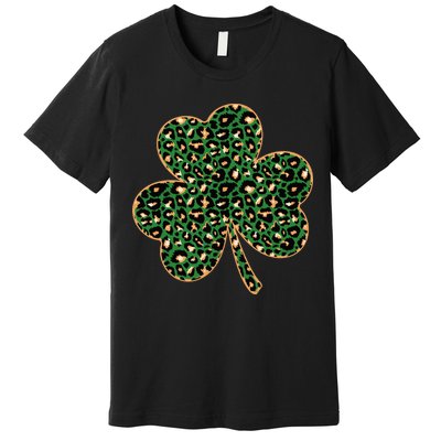 Irish Clover Green Gold Leopard Print Premium T-Shirt