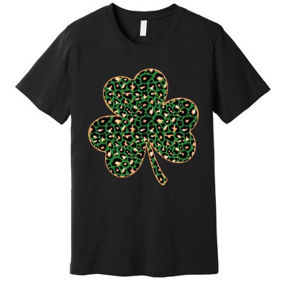 Irish Clover Green Gold Leopard Print Premium T-Shirt