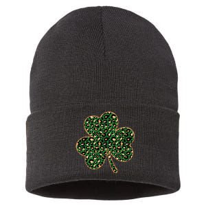 Irish Clover Green Gold Leopard Print Sustainable Knit Beanie