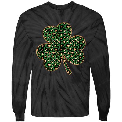 Irish Clover Green Gold Leopard Print Tie-Dye Long Sleeve Shirt