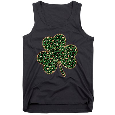 Irish Clover Green Gold Leopard Print Tank Top