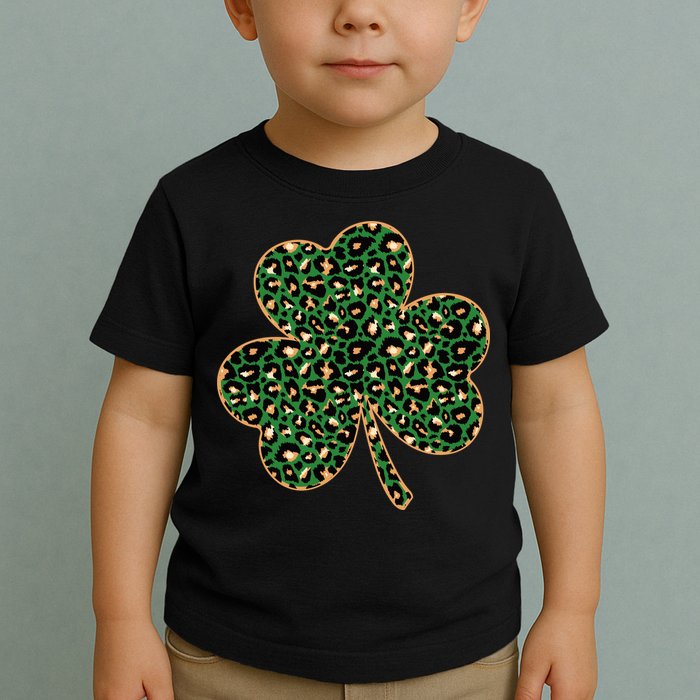 Irish Clover Green Gold Leopard Print Toddler T-Shirt