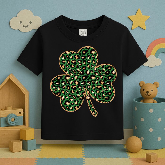 Irish Clover Green Gold Leopard Print Toddler T-Shirt