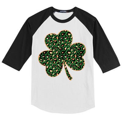 Irish Clover Green Gold Leopard Print Kids Colorblock Raglan Jersey