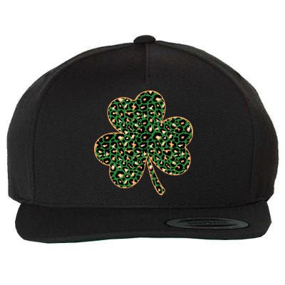Irish Clover Green Gold Leopard Print Wool Snapback Cap