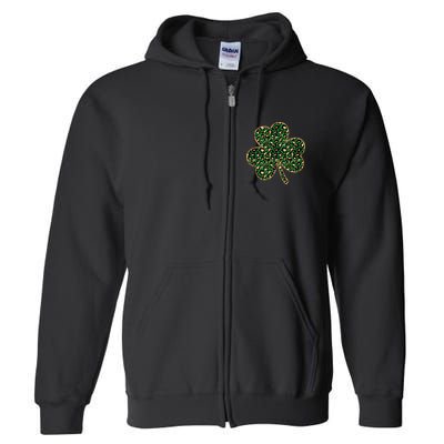 Irish Clover Green Gold Leopard Print Full Zip Hoodie