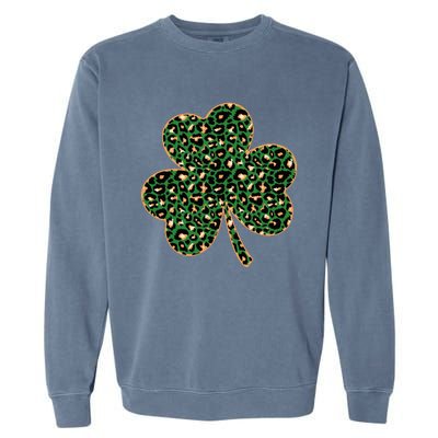 Irish Clover Green Gold Leopard Print Garment-Dyed Sweatshirt