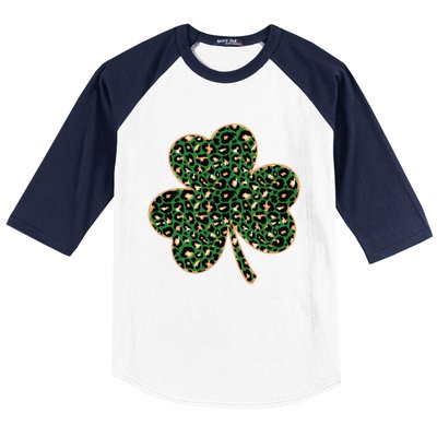 Irish Clover Green Gold Leopard Print Baseball Sleeve Shirt