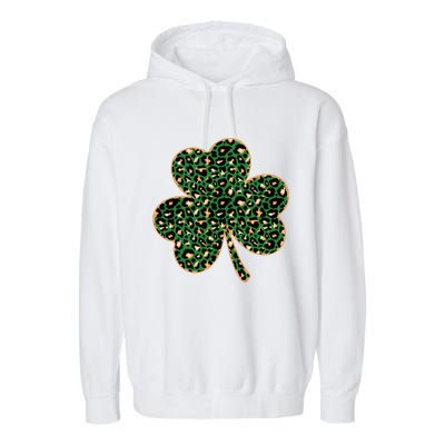 Irish Clover Green Gold Leopard Print Garment-Dyed Fleece Hoodie