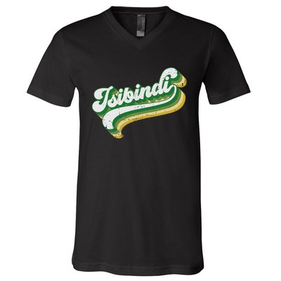 Isibindi Colorful Groovy Retro Style School Spirit Wear V-Neck T-Shirt