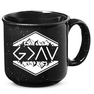 Inspirational Christian God Is Greater Than The High And Lows Camping 15oz Campfire Ceramic Mug