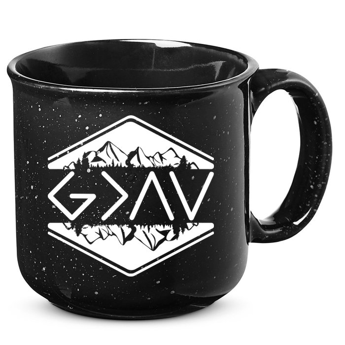 Inspirational Christian God Is Greater Than The High And Lows Camping 15oz Campfire Ceramic Mug