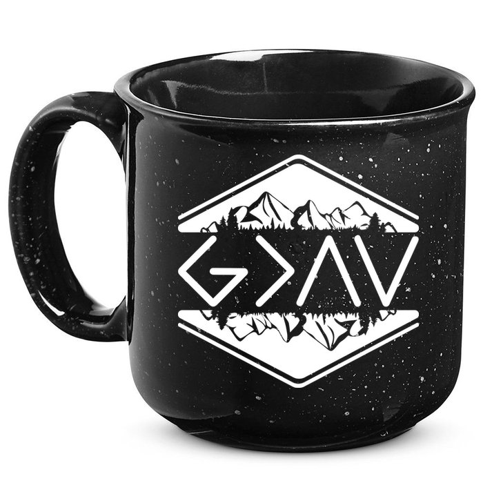 Inspirational Christian God Is Greater Than The High And Lows Camping 15oz Campfire Ceramic Mug