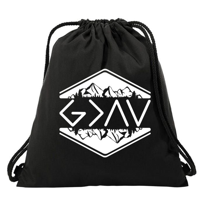Inspirational Christian God Is Greater Than The High And Lows Camping Drawstring Bag