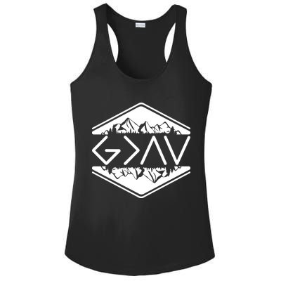 Inspirational Christian God Is Greater Than The High And Lows Camping Ladies PosiCharge Competitor Racerback Tank