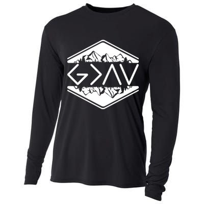 Inspirational Christian God Is Greater Than The High And Lows Camping Cooling Performance Long Sleeve Crew