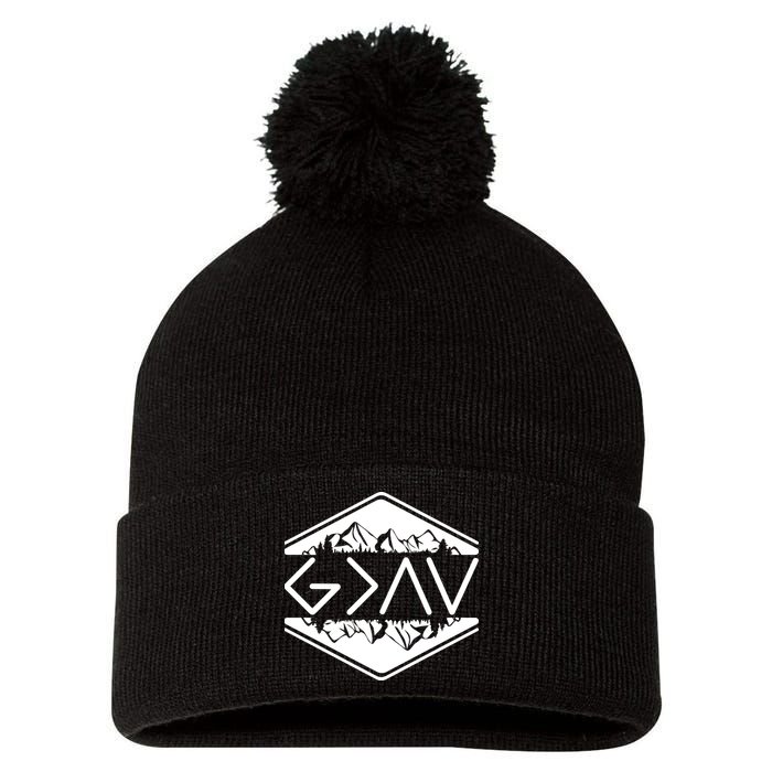 Inspirational Christian God Is Greater Than The High And Lows Camping Pom Pom 12in Knit Beanie