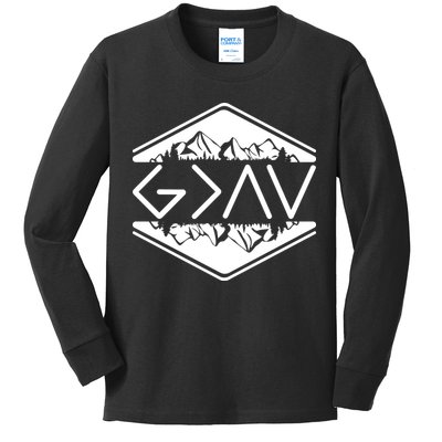Inspirational Christian God Is Greater Than The High And Lows Camping Kids Long Sleeve Shirt