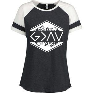 Inspirational Christian God Is Greater Than The High And Lows Camping Enza Ladies Jersey Colorblock Tee