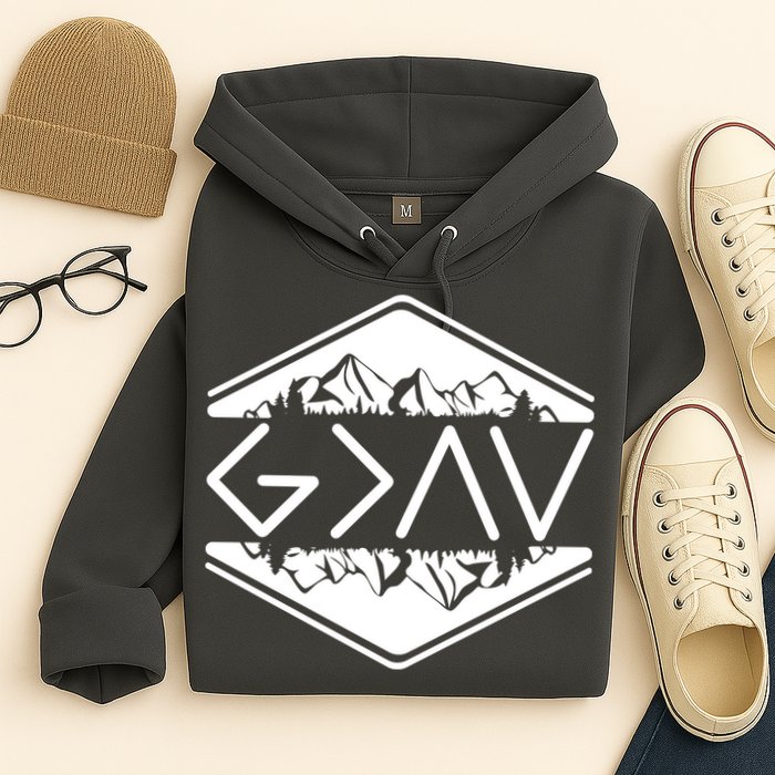 Inspirational Christian God Is Greater Than The High And Lows Camping Hoodie