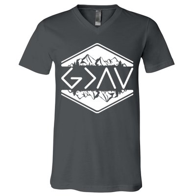 Inspirational Christian God Is Greater Than The High And Lows Camping V-Neck T-Shirt