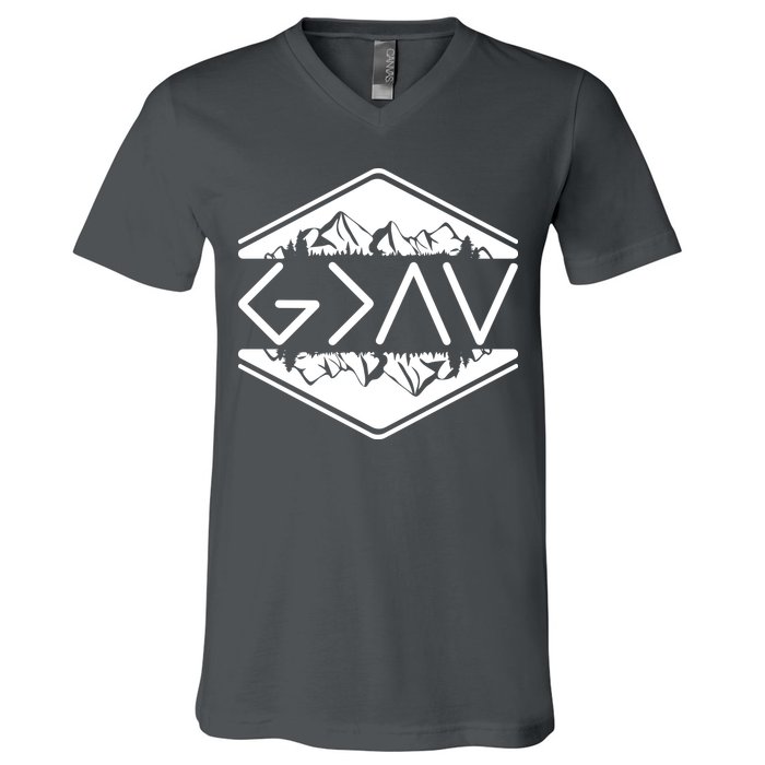 Inspirational Christian God Is Greater Than The High And Lows Camping V-Neck T-Shirt