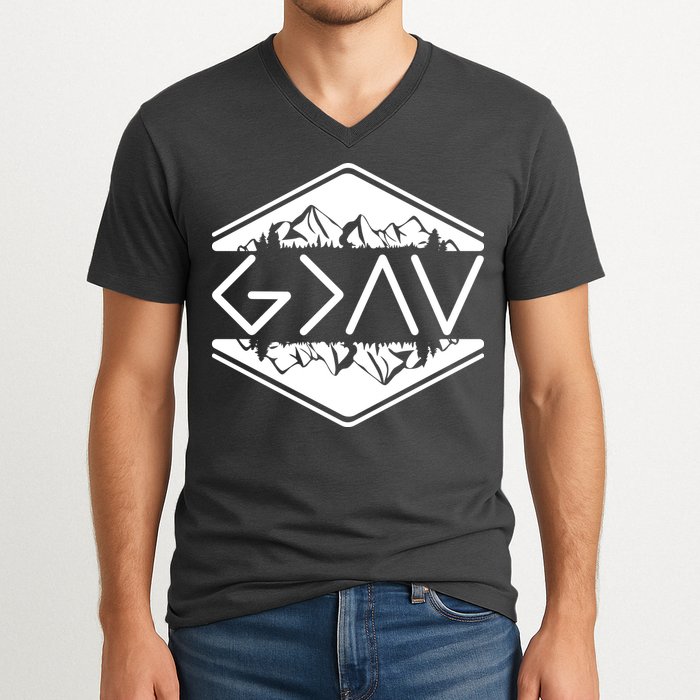 Inspirational Christian God Is Greater Than The High And Lows Camping V-Neck T-Shirt