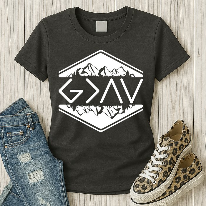 Inspirational Christian God Is Greater Than The High And Lows Camping Womens T-Shirt