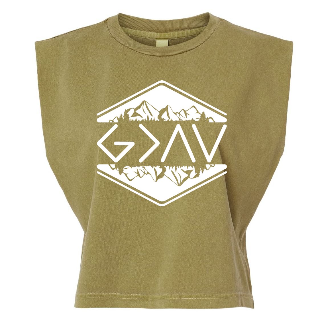 Inspirational Christian God Is Greater Than The High And Lows Camping Garment-Dyed Women's Muscle Tee