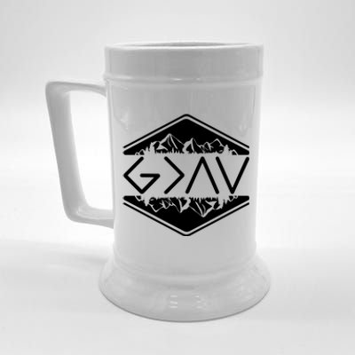 Inspirational Christian God Is Greater Than The High And Lows Camping Beer Stein