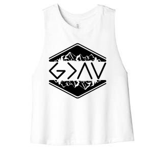 Inspirational Christian God Is Greater Than The High And Lows Camping Women's Racerback Cropped Tank