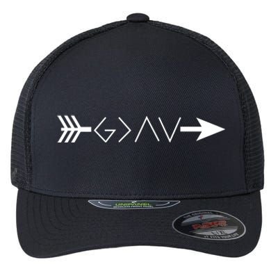 Inspirational Christian God Is Greater Than The High And Lows Shooting Arrow Flexfit Unipanel Trucker Cap