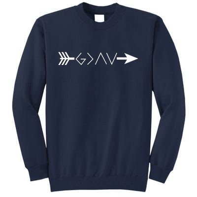 Inspirational Christian God Is Greater Than The High And Lows Shooting Arrow Tall Sweatshirt