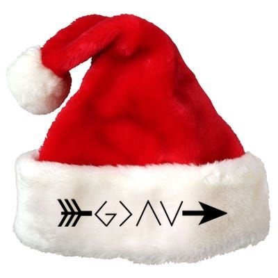 Inspirational Christian God Is Greater Than The High And Lows Shooting Arrow Premium Christmas Santa Hat